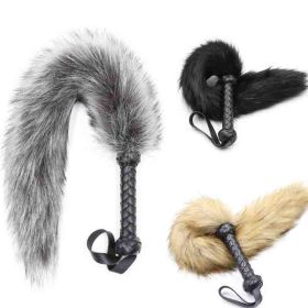 Leather Whip Handle Fox Tail Fur Fetish Ass Spanking Paddle Flogger BDSM Flirt Slave Erotic Sex Toys for Female Male Couples - yellow