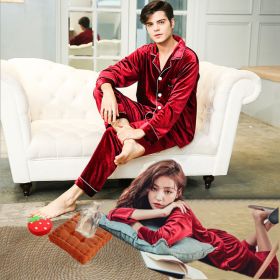 Gold velvet pajamas (Option: Wine red-Men-M)