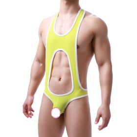 Men's Sculpting Fine Mesh Breathable One Piece Underwear For Men (Option: Yellow-M)