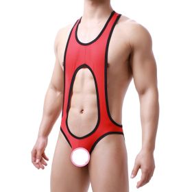 Men's Sculpting Fine Mesh Breathable One Piece Underwear For Men (Option: Red-M)